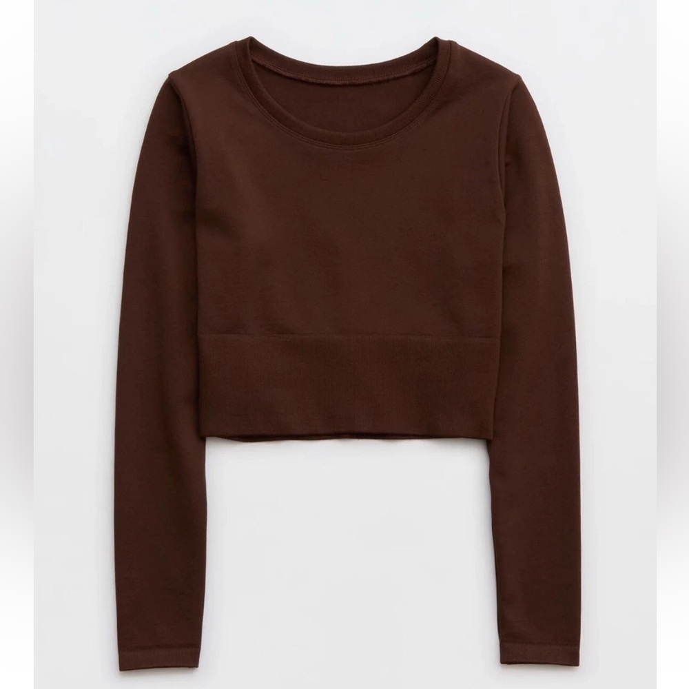👟2/$20👟AERIE Offline Sidewalk Seamless Long Sleeve Cropped T-Shirt Canyon Sun S